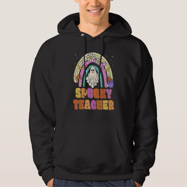 Spooky Teacher Retro Spooky Floral Ghost Hippie Ha Hoodie (Vorderseite)