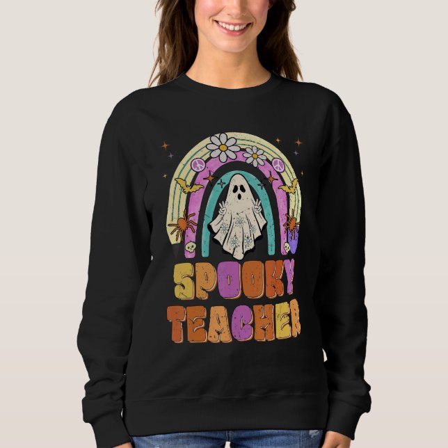 Spooky Teacher Retro Spooky Floral Ghost Hippie Ha Sweatshirt (Vorderseite)