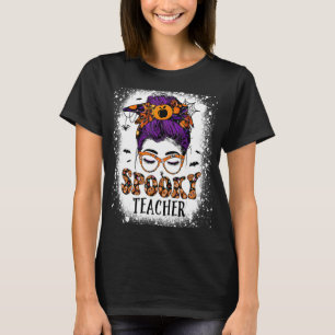 Spooky Teacher Womens Messy Bun gebleicht Hallowee T-Shirt