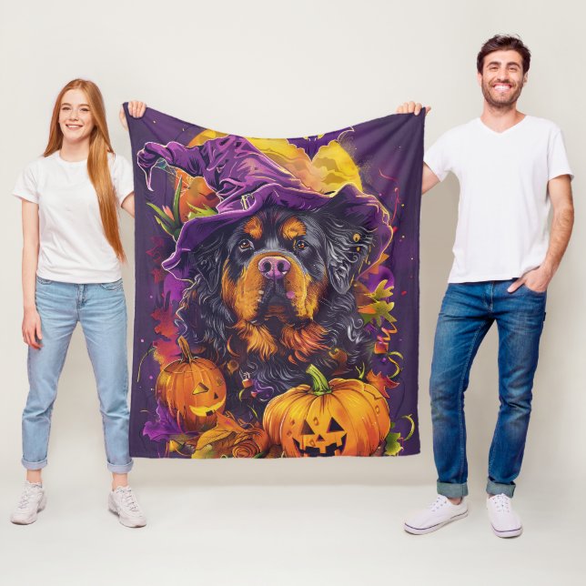 Spooky Tibetan Mastiff Dog Halloween Hexenkürbis Fleecedecke (Beispiel)