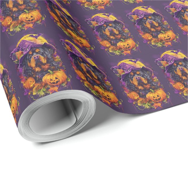 Spooky Tibetan Mastiff Dog Halloween Hexenkürbis Geschenkpapier (Rolleneckpunkt)