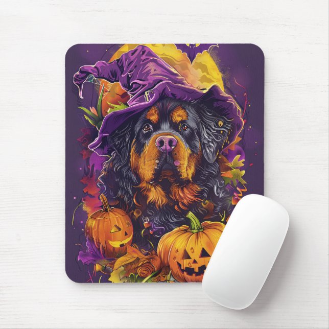 Spooky Tibetan Mastiff Dog Halloween Hexenkürbis Mousepad (Mit Mouse)