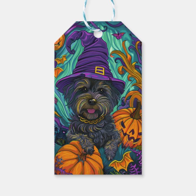 Spooky Tibetan Terrier Dog Halloween Hexenkürbis Geschenkanhänger (Vorderseite)