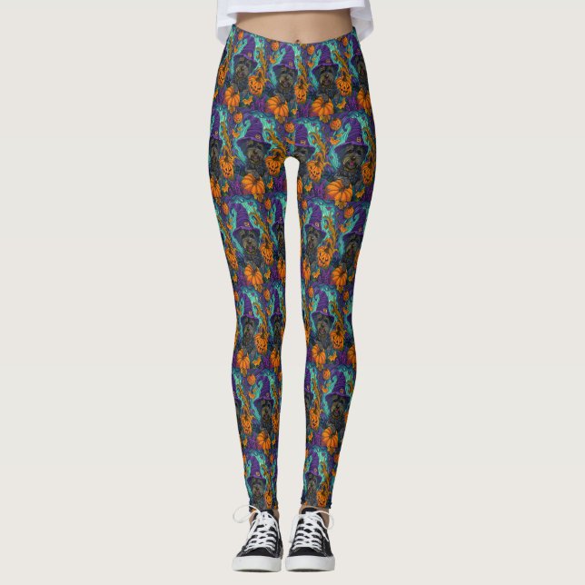 Spooky Tibetan Terrier Dog Halloween Hexenkürbis Leggings (Vorderseite)