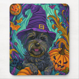 Spooky Tibetan Terrier Dog Halloween Hexenkürbis Mousepad