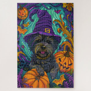 Spooky Tibetan Terrier Dog Halloween Hexenkürbis Puzzle