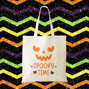 Spooky Time Pumpkin Gesicht mit Katzen Halloween Tragetasche