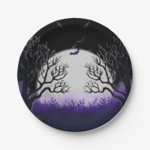 Spooky Tree Lila & Black Full Moon Bat Halloween