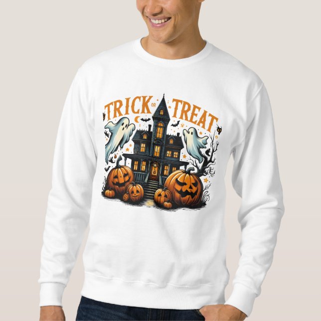 Spooky Trick oder Leckerei in einem alten Haus Sweatshirt (Vorderseite)