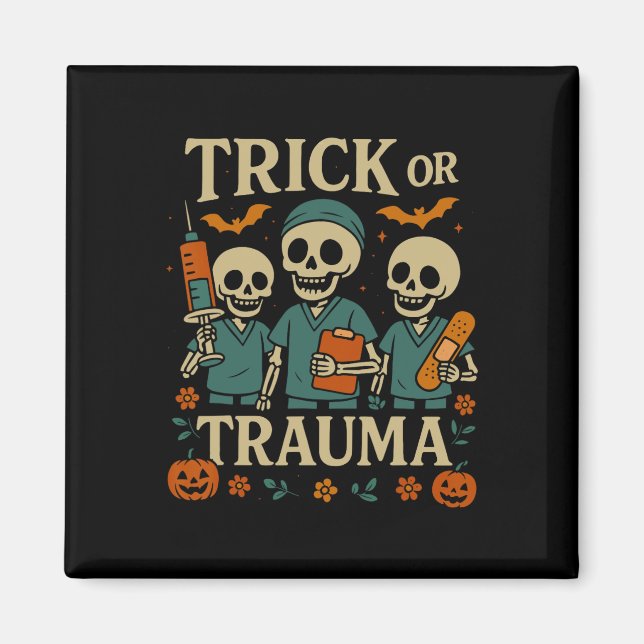 Spooky Trick oder Trauma Skeleton Pumpkin Hallowee Magnet (Vorne)