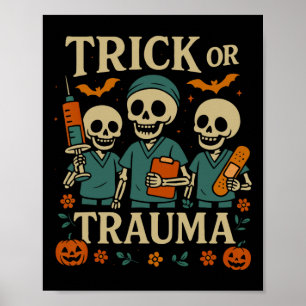 Spooky Trick oder Trauma Skeleton Pumpkin Hallowee Poster
