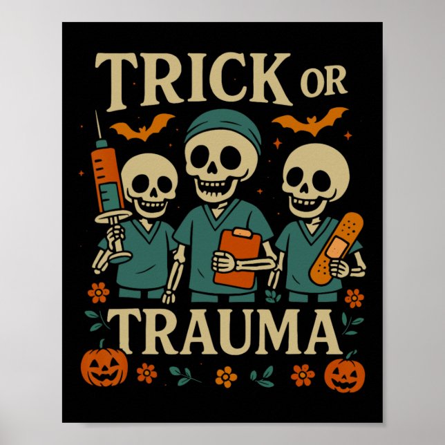 Spooky Trick oder Trauma Skeleton Pumpkin Hallowee Poster (Vorne)