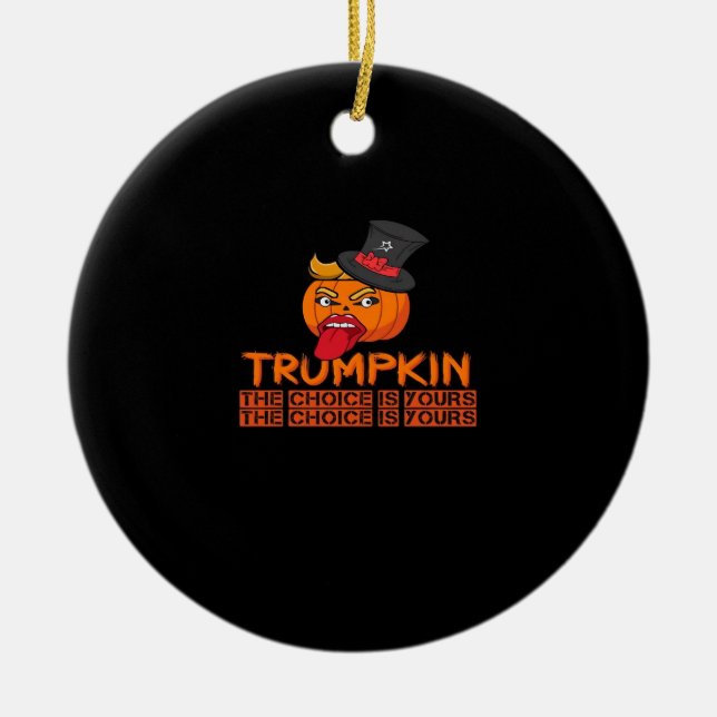 Spooky Trumpkin Halloween Top Hat & Tongue Out- is Keramik Ornament (Vorne)