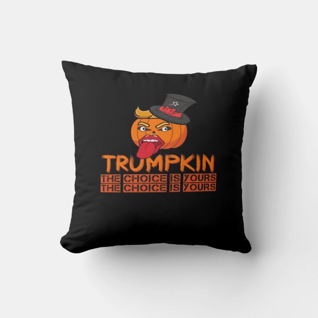 Spooky Trumpkin Halloween Top Hat & Tongue Out- is Kissen (Vorderseite)