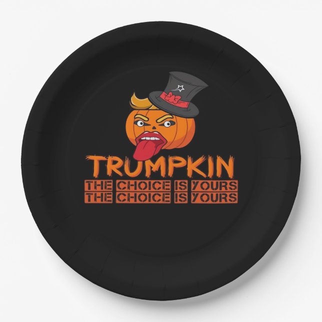 Spooky Trumpkin Halloween Top Hat & Tongue Out- is Pappteller (Vorderseite)