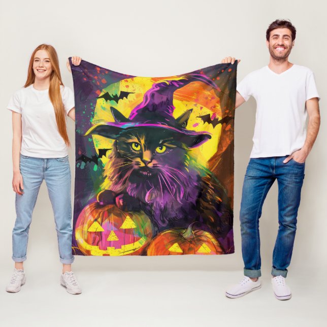 Spooky Turkish Angora Cat Halloween Hexenkürbis Fleecedecke (Beispiel)