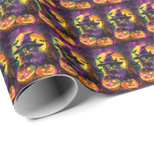 Spooky Turkish Angora Cat Halloween Hexenkürbis Geschenkpapier