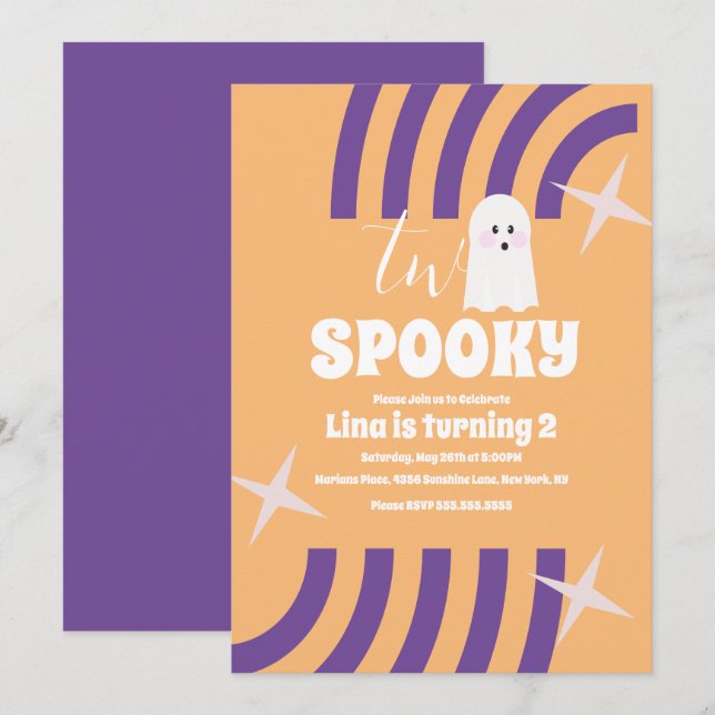 Spooky Two Groovy Halloween Ghost Party Einladung (Vorne/Hinten)