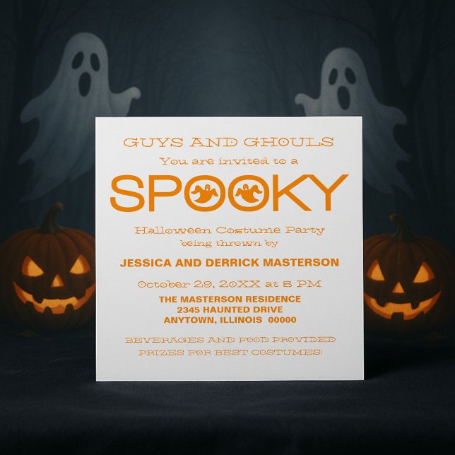 Spooky Typografy Halloween-Party Einladung (White and Orange Spooky Typography Halloween Party Invitation)