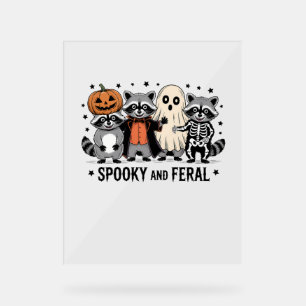 Spooky und Feral Funny Halloween Raccoon Acrylschild