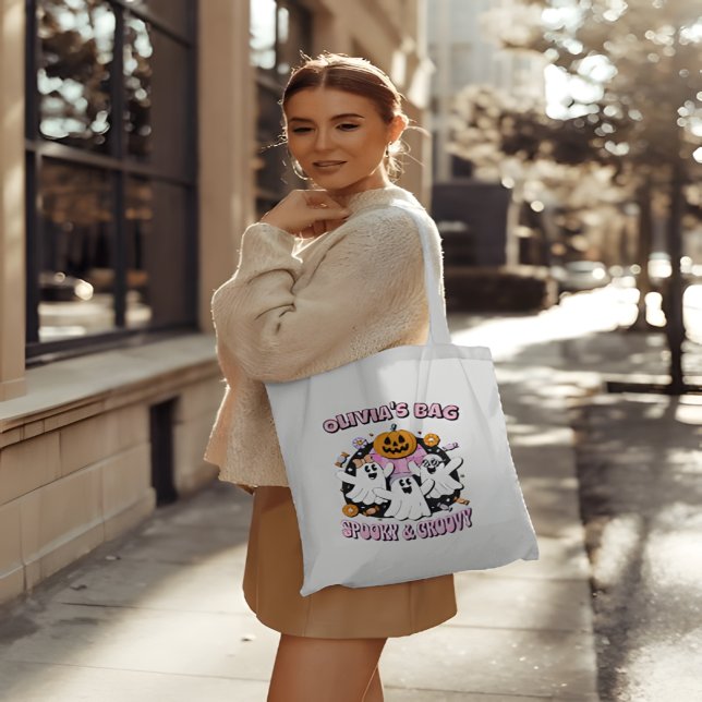 Spooky und Groovy Retro Geister Personalisiert Tragetasche (Von Creator hochgeladen)