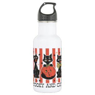 Spooky und Niedlich - Schwarze Katze und Kürbis Edelstahlflasche