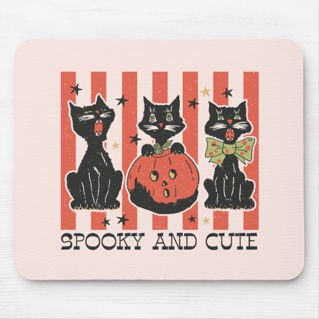 Spooky und Niedlich - Schwarze Katze und Kürbis Mousepad (Vorne)