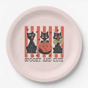Spooky und Niedlich - Schwarze Katze und Kürbis Pappteller