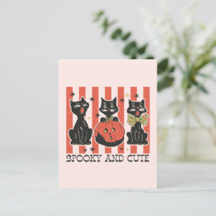 Spooky und Niedlich - Schwarze Katze und Kürbis Postkarte