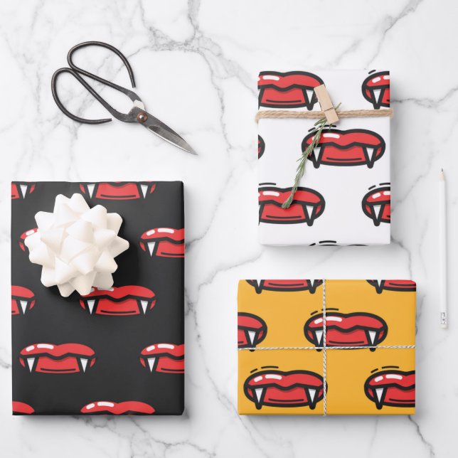 Spooky Vampire Bloody Fangs Teeth Halloween-Gesche Geschenkpapier Set (Vorderseite)