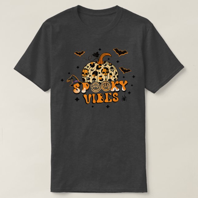 Spooky Vibes Autumn Pumpkin Leopard Hat Hexen Ha T-Shirt (Design vorne)
