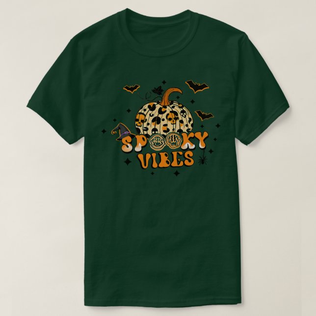 Spooky Vibes Autumn Pumpkin Leopard Hat Hexen Ha T-Shirt (Design vorne)