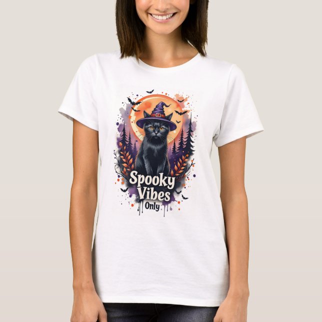 Spooky Vibes Black Cat Halloween T-Shirt for Women (Vorderseite)