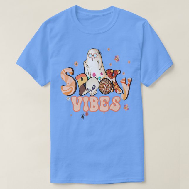 Spooky Vibes Blume Power Retro Hippy Ghost Hallow T-Shirt (Design vorne)