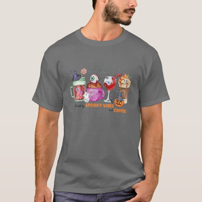 Spooky Vibes Coffee Pumpkin Halloween Erntedank T-Shirt (Vorderseite)