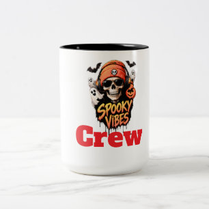 Spooky Vibes Crew Halloween-Skelett Zweifarbige Tasse