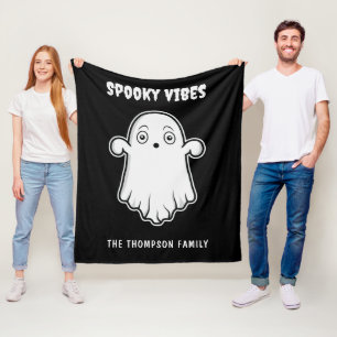 Spooky Vibes Ghost Halloween Schwarz-Weiß Fleecedecke