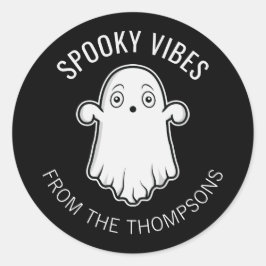 Spooky Vibes Ghost Halloween Schwarz-Weiß Runder Aufkleber