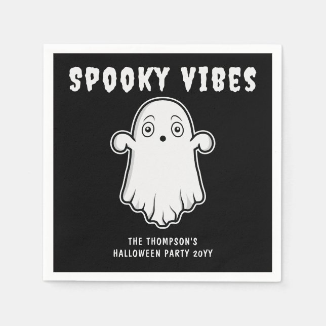 Spooky Vibes Ghost Halloween Schwarz-Weiß Serviette (Vorderseite)
