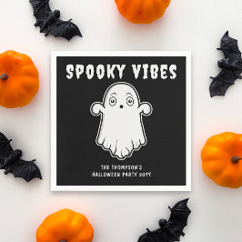Spooky Vibes Ghost Halloween Schwarz-Weiß Serviette