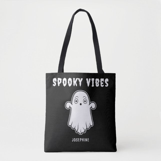 Spooky Vibes Ghost mit Individuelle Name Schwarz-w (Vorderseite)