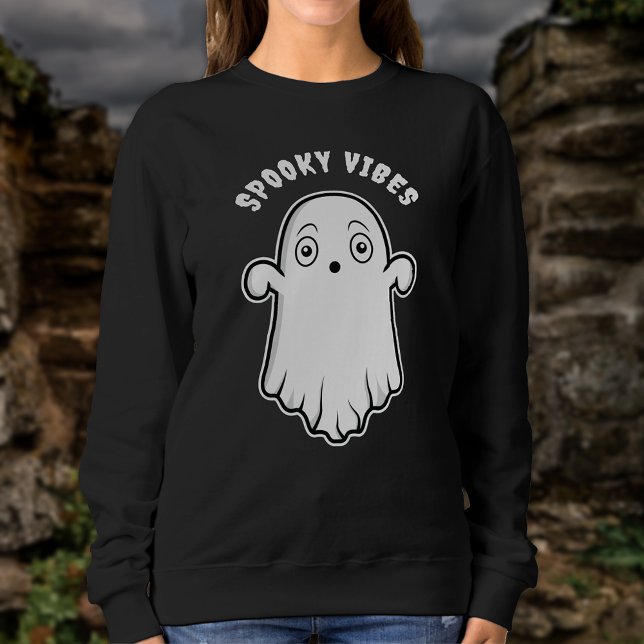 Spooky Vibes Ghost Niedlich Cartoon Ghost Hallowee Sweatshirt (Spooky design for the Halloween season. The text is personalizable.)