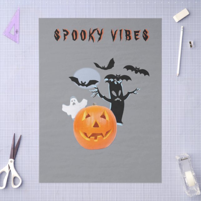 Spooky Vibes Ghost Pumpkin Halloween Design Seidenpapier (Basteln)
