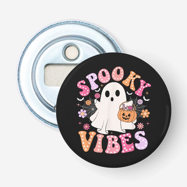 Spooky Vibes Ghost Retro Groovy Halloween Flaschenöffner (Vorderseite)