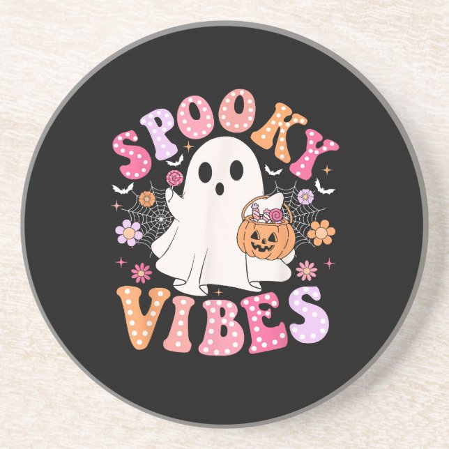 Spooky Vibes Ghost Retro Groovy Halloween Getränkeuntersetzer (Vorne)