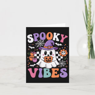 Spooky Vibes Ghost Retro Groovy Halloween Kids Gir Karte