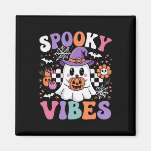 Spooky Vibes Ghost Retro Groovy Halloween Kids Gir Magnet