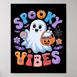 Spooky Vibes Ghost Retro Groovy Halloween Kids Gir Poster