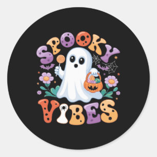 Spooky Vibes Ghost Retro Groovy Halloween Kids Gir Runder Aufkleber