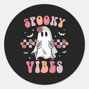 Spooky Vibes Ghost Retro Groovy Halloween Women Gi Runder Aufkleber